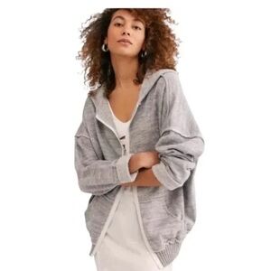 Free People Gray Hooded Cardigan